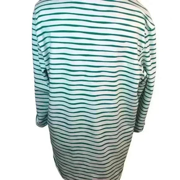Chicos Zenergy Size 3 (XL) Green and White Stripe Blouse Sand Sun & Fun Logo - Picture 2 of 5